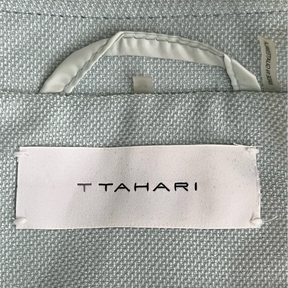 Tahari Trench Style Belted Textured Mint Blue Coat Size Medium EUC - Picture 10 of 13